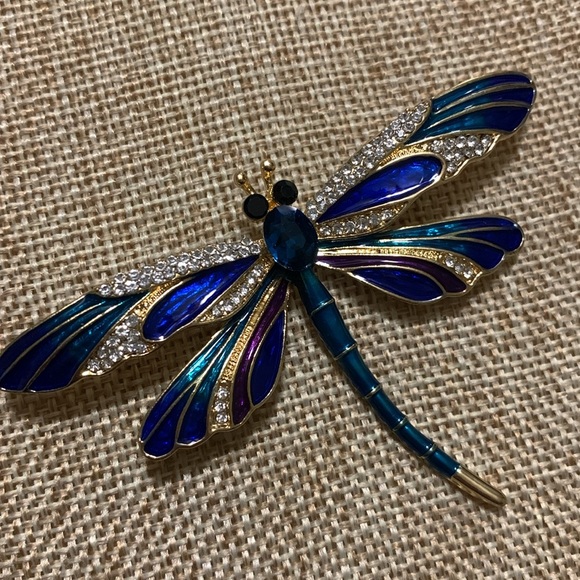 Blue Green dragonfly brooch pin New - Picture 4 of 8